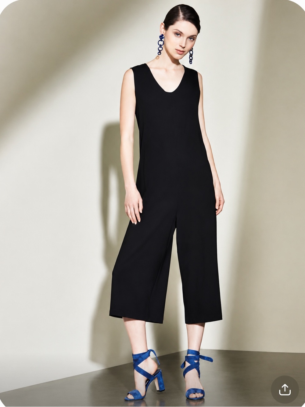 EILEEN FISHER Black Knit Stretch V-Neck Sleeveless Zip Jumpsuit Size M